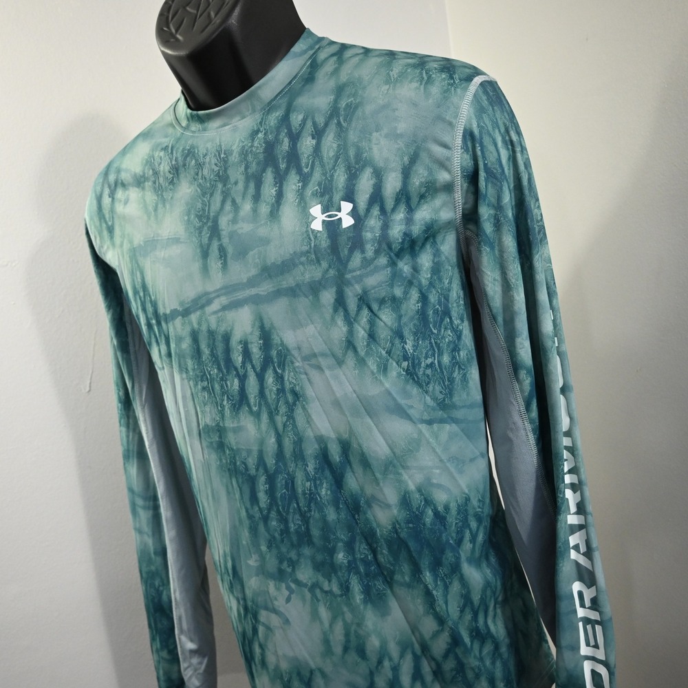 Under Armour UV Fishing Shirt Mens Medium Loose Green Camo Long Sleeve Iso-Chill